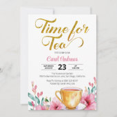 ティーウォーターカラー金ゴールドグリッターブライダルシャワー 招待状 (正面)