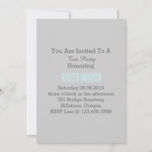 ティーエレガントカップシャンデリアヴィンテージ茶パーティー 招待状 (裏面)