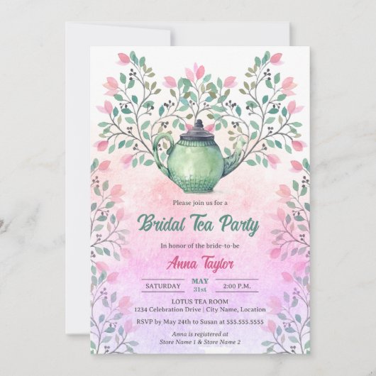 ティーエレガントパーティーティーポットフローラ 招待状 (正面)