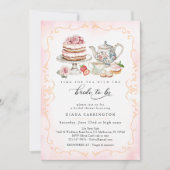 ティーエレガントパーティーブライダルシャワー – ピンクフローラ 招待状 (正面)