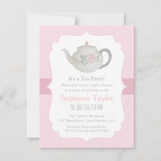 ティーエレガントポットティーパーティーベビーシャワー招待状 招待状 (正面)