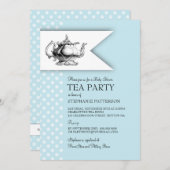 ティーエレガント水玉模様ボーイベビーシャワーティーパーティー 招待状 (正面/裏面)