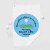 ティーオフブルーおもしろいグリーン白黒 ゴルフタオル (インサイチュ)