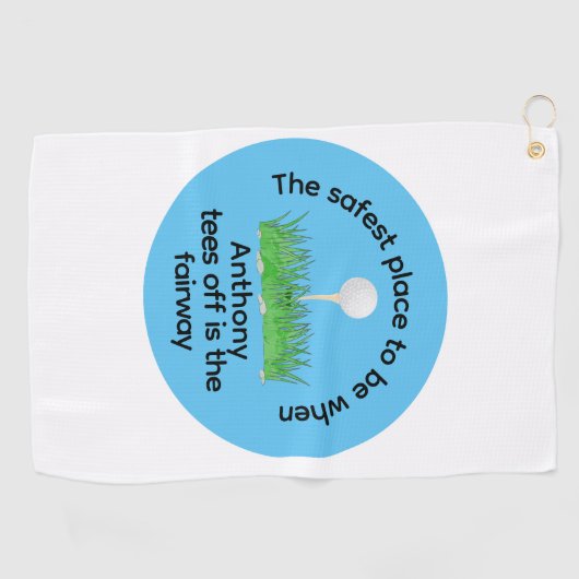 ティーオフブルーおもしろいグリーン白黒 ゴルフタオル (横)