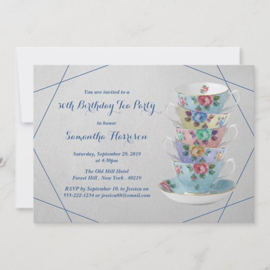 ティーカエレガントス誕生日ティーパーティの招待状 招待状 (正面)