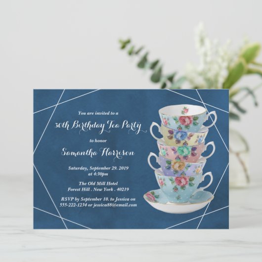 ティーカエレガントス誕生日ティーパーティの招待状 招待状 (スタンド正面)