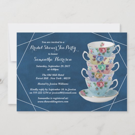 ティーカエレガントップブライダルシャワーティーパーティー 招待状 (正面)