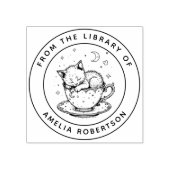 ティーカカスタムップの蔵書票スタンプに眠る子猫 ラバースタンプ (インプリント)