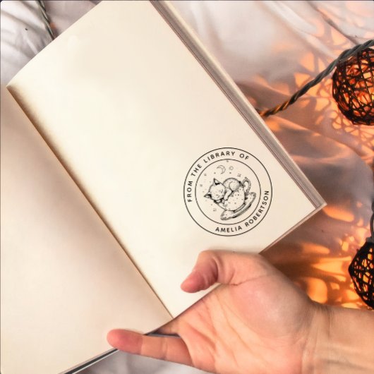 ティーカカスタムップの蔵書票スタンプに眠る子猫 ラバースタンプ