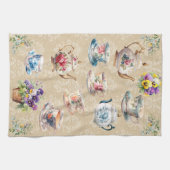 ティーカッかわいらしプティーポットタオルダマスクフローラパンジー キッチンタオル (横)