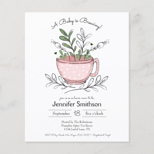 ティーカップお洒落ベビーシャワー予算招待状 (正面)