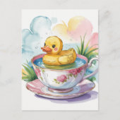 ティーカップでかわいいアヒル ポストカード (正面)