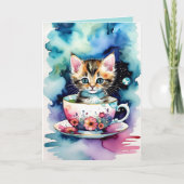 ティーカップで子猫を愛さない人は？ カード (正面)