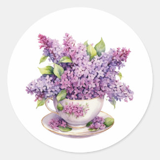 ティーカップで薄紫の花を咲かせる ラウンドシール