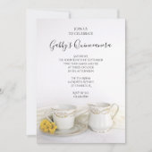 ティーカップとイエローデイジーキンセアニェラパーティー 招待状 (正面)