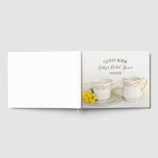ティーカップとイエローデイジーブライダルシャワー ゲストブック (全面)