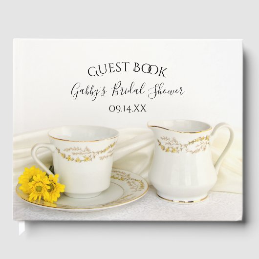 ティーカップとイエローデイジーブライダルシャワー ゲストブック (正面)