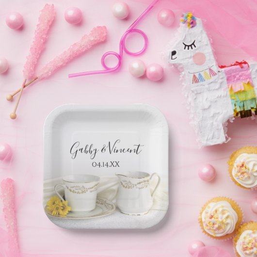 ティーカップとイエローデイジー結婚ズ ペーパープレート (パーティー)