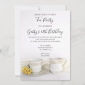 ティーカップとイエローデイジー誕生日ティーパーティー 招待状 (正面)