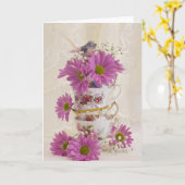 ティーカップとデイジー カード (黄色い花)