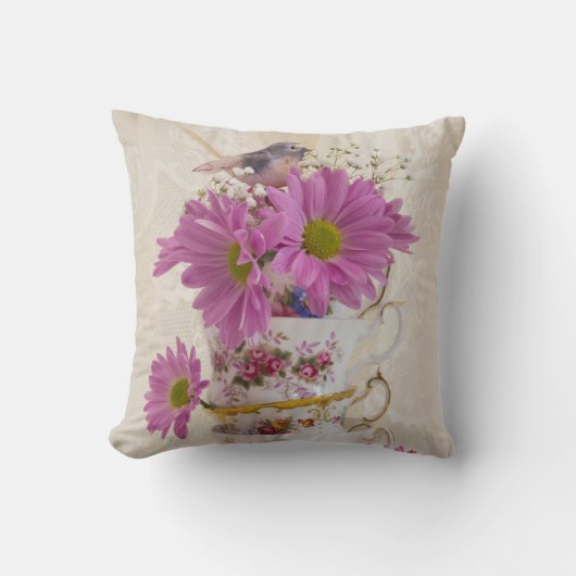 ティーカップとデイジー クッション (正面)