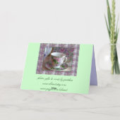 ティーカップとバイオレットブーケ茶の居心地のよいグリーティングカード カード (裏面)