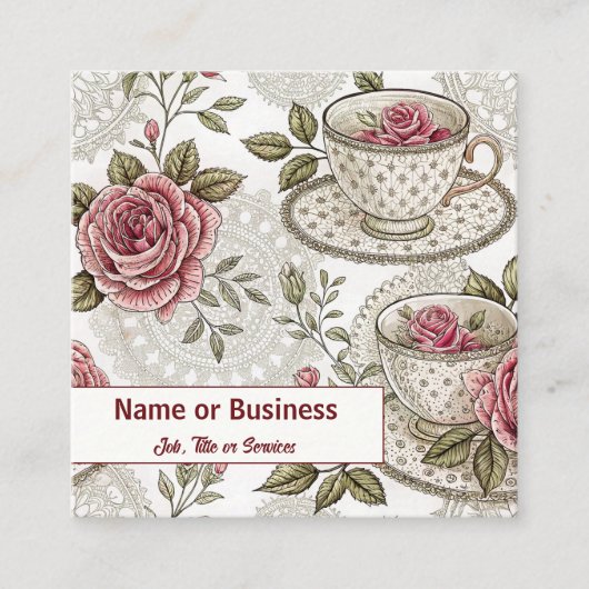 ティーカップとバラ スクエア名刺 (正面)