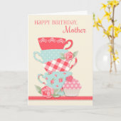 ティーカップとバラ、ハッピーバースデーマザー カード (黄色い花)