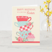 ティーカップとバラ、ハッピーバースデー姉妹 カード (黄色い花)