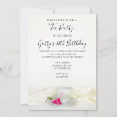 ティーカップとピンクのバラの誕生日パーティー 招待状 (正面)