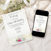 ティーカップとピンクのバラの誕生日パーティー 招待状