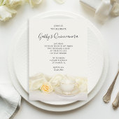 ティーカップとホワイトローズキンセアニェラパーティー 招待状