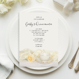 ティーカップとホワイトローズキンセアニェラパーティー 招待状