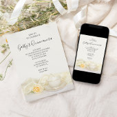 ティーカップとホワイトローズキンセアニェラパーティー 招待状