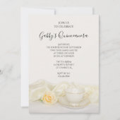 ティーカップとホワイトローズキンセアニェラパーティー 招待状 (正面)