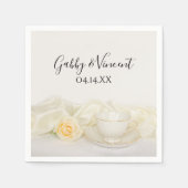 ティーカップとホワイトローズ結婚ズ スタンダードカクテルナプキン (正面)