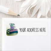 ティーカップと書籍の差出人住所ラベル ラベル (インサイチュ)