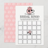 ティーカップと花のウェディングシャワー ビンゴゲーム カード (正面/裏面)