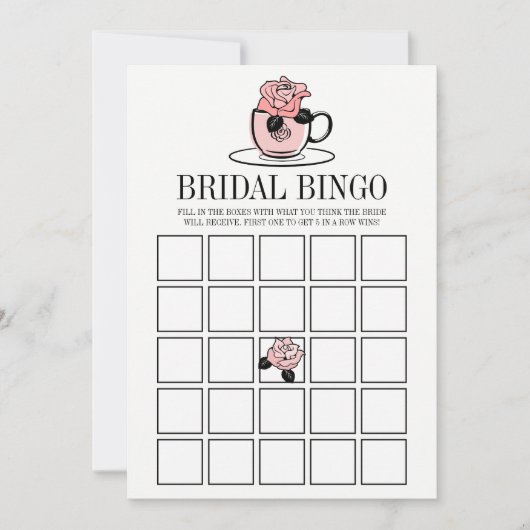 ティーカップと花の結婚前お茶会ビンゴゲームカード (正面)