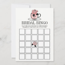 ティーカップと花の結婚前お茶会ビンゴゲームカード