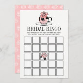 ティーカップと花ブライダルシャワービンゴゲームカード (正面/裏面)