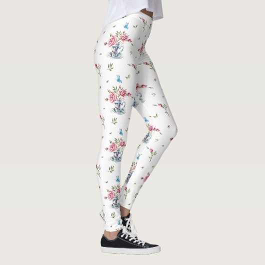 ティーカップと蝶のピンクのバラ レギンス (右)