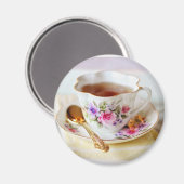 ティーカップと金ゴールドスプーン磁石 マグネット (正面/裏面)