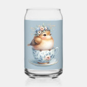 ティーカップにフローラの冠を飾ったかわいい青い鳥 ガラス缶 (裏面)