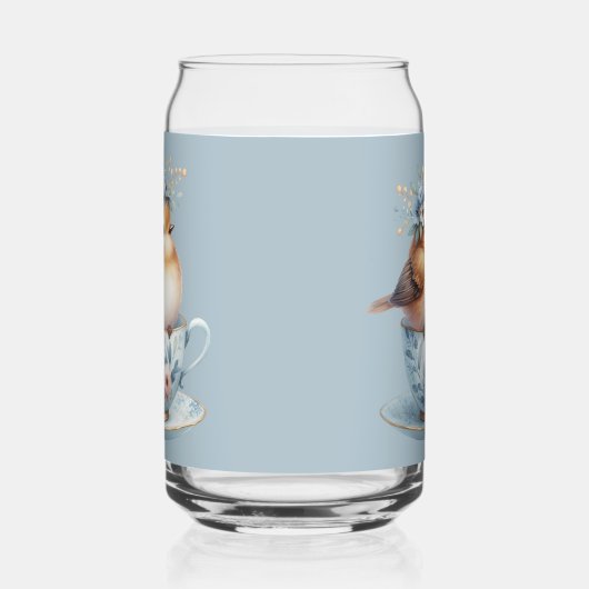 ティーカップにフローラの冠を飾ったかわいい青い鳥 ガラス缶 (左)