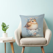 ティーカップにフローラの冠を飾ったかわいい青い鳥 クッション (椅子)