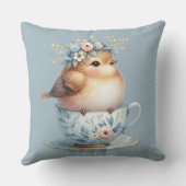ティーカップにフローラの冠を飾ったかわいい青い鳥 クッション (裏面)