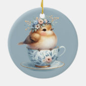 ティーカップにフローラの冠を飾ったかわいい青い鳥 セラミックオーナメント (裏面)
