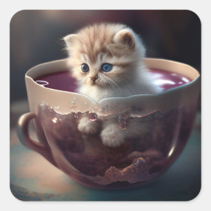 ティーカップに入った猫 Teacup Catスタンプの子猫 スクエアシール
