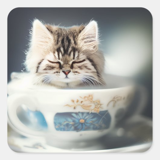 ティーカップに入った猫 | Teacup Catスタンプの子猫 スクエアシール (正面)